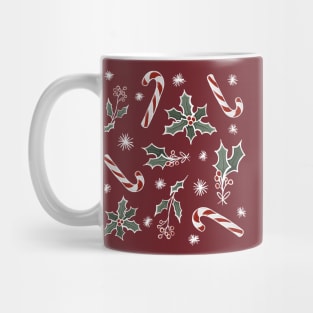 Boughs Of Holly and Candy Canes Festive Pattern Digital Illustration Mug